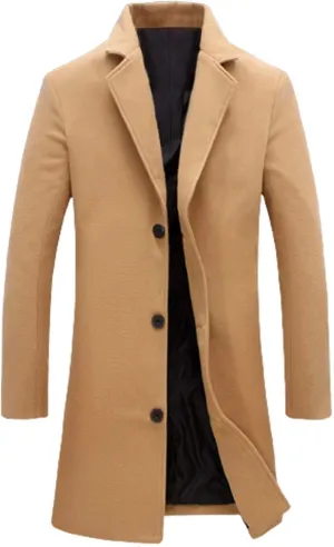 Men's Casual Trench Coat Slim Fit Spread Collar Long Sleeve Jacket Thicken Overcoat Plus Size Vintage Breasted Pea Coat