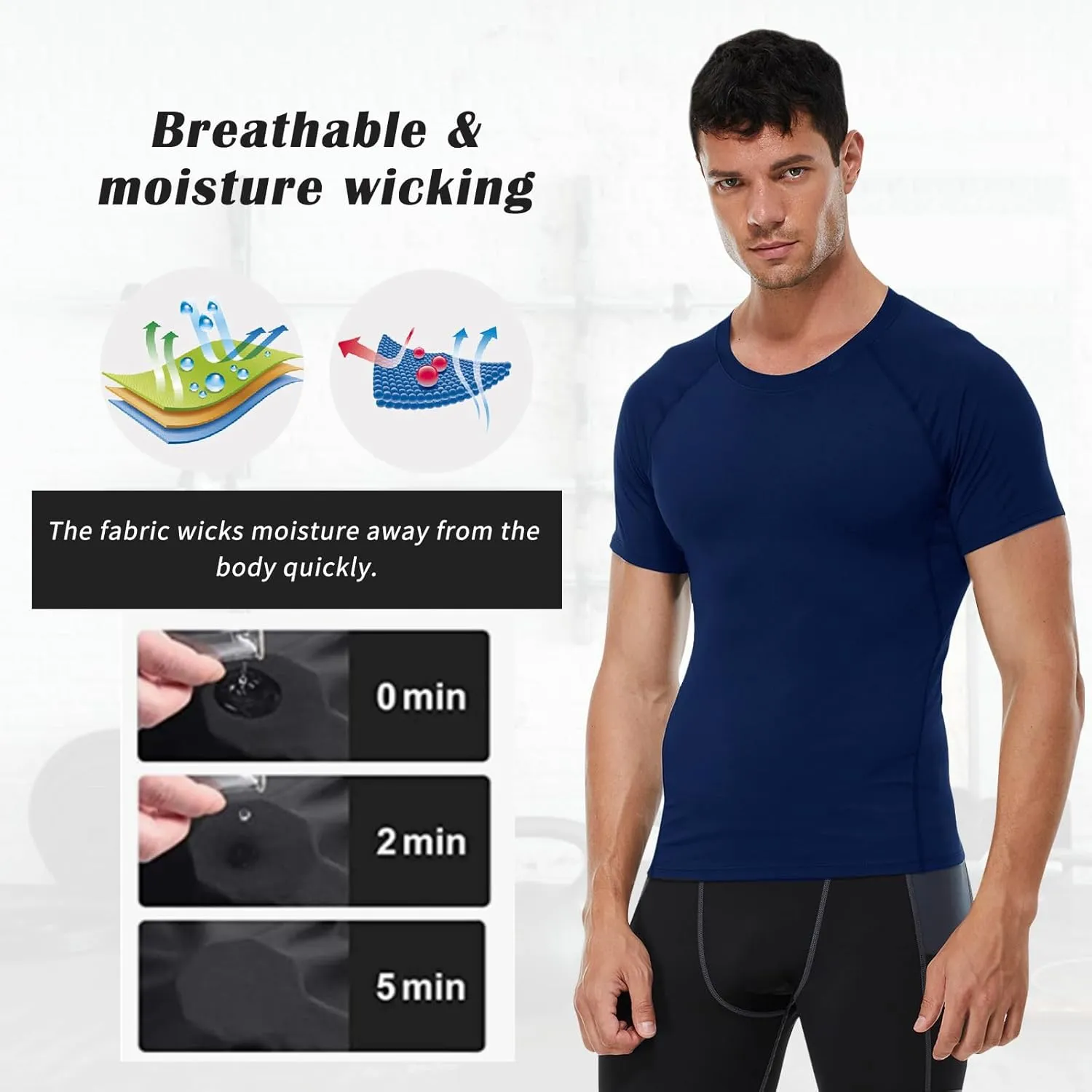 Men's Compression Shirt Short Sleeve Athletic Workout T Shirt Quick Dry Undershirts Baselayer Gym Tops