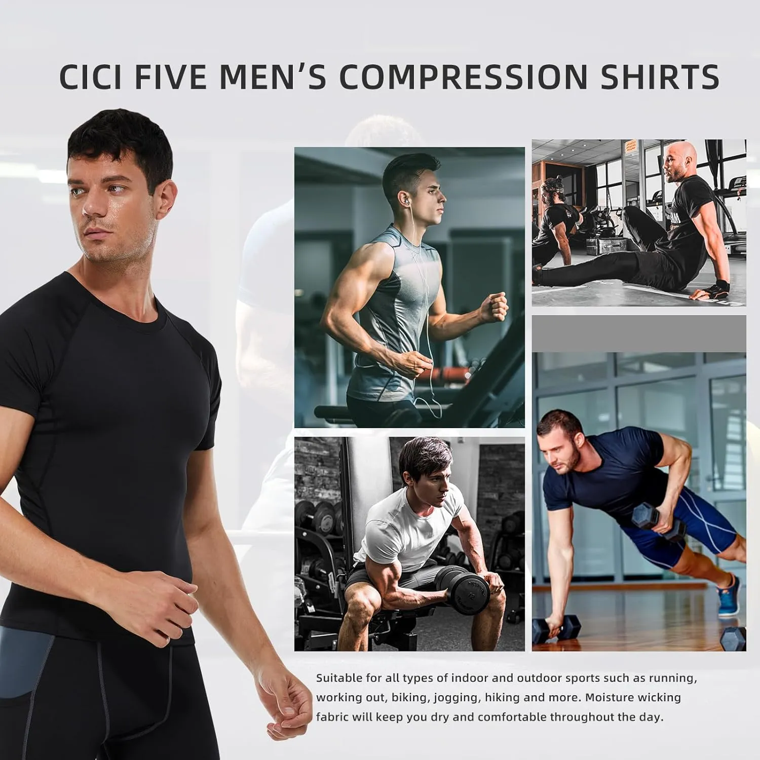 Men's Compression Shirt Short Sleeve Athletic Workout T Shirt Quick Dry Undershirts Baselayer Gym Tops
