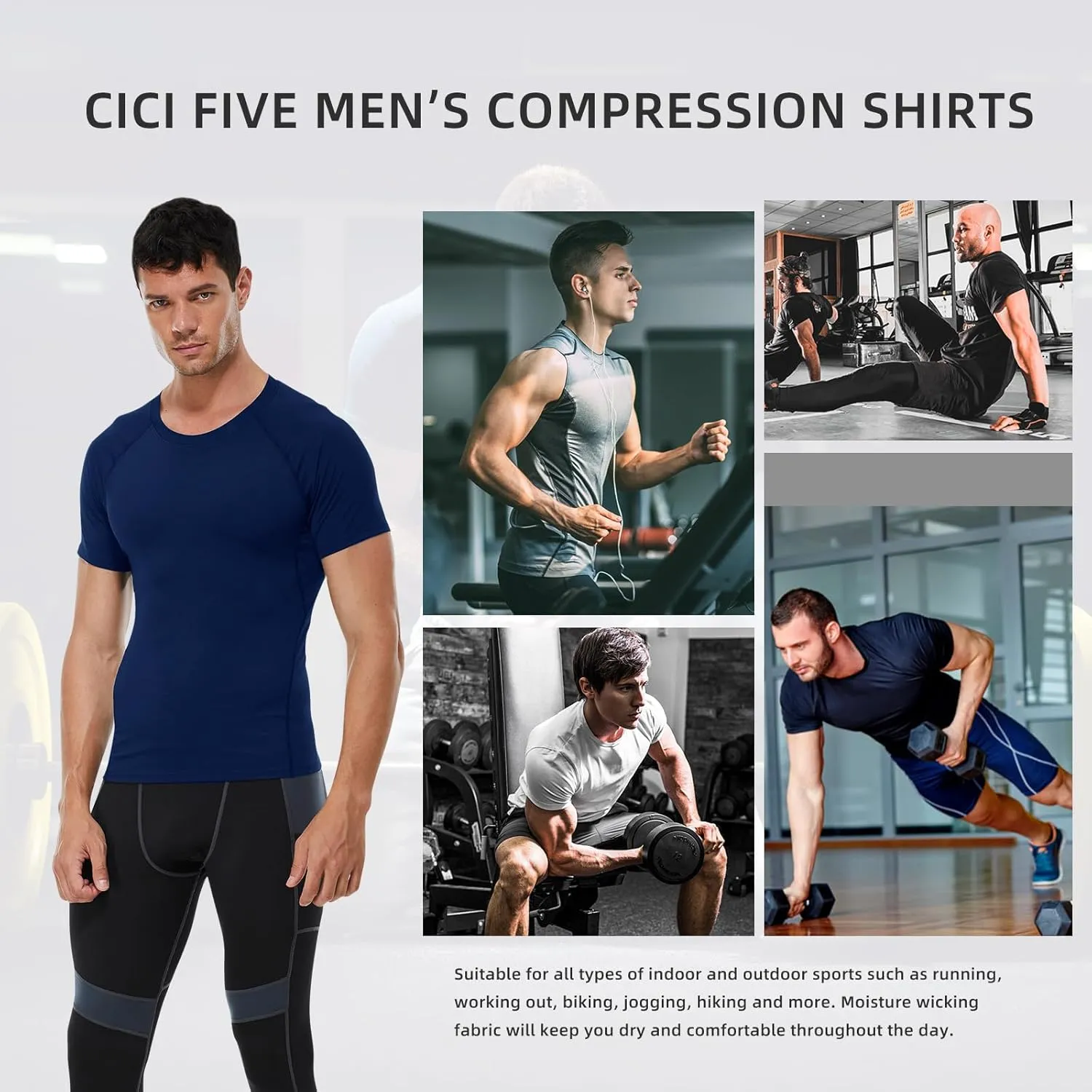 Men's Compression Shirt Short Sleeve Athletic Workout T Shirt Quick Dry Undershirts Baselayer Gym Tops