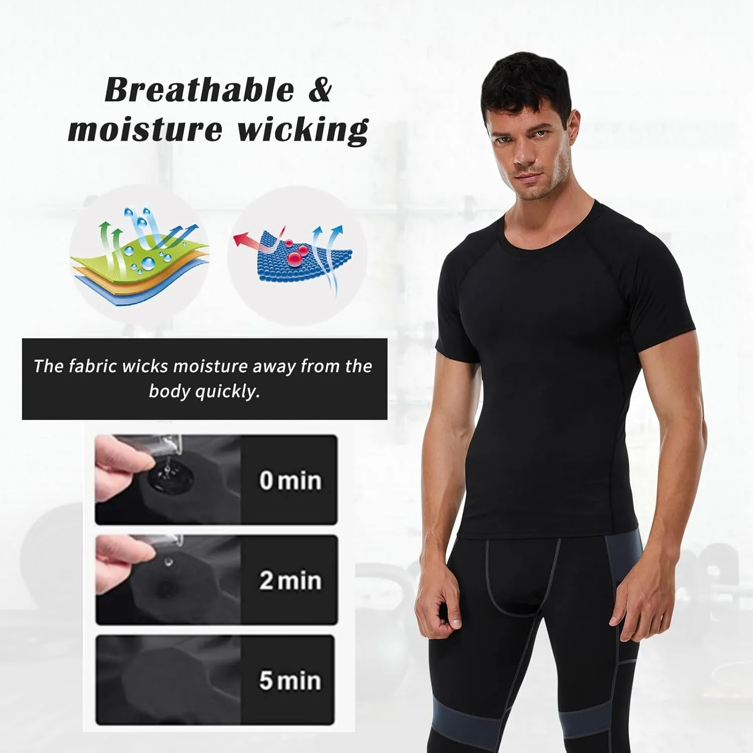 Men's Compression Shirt Short Sleeve Athletic Workout T Shirt Quick Dry Undershirts Baselayer Gym Tops