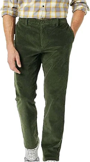 Mens Corduroy Pants Vintage Casual Flat Front Straight Leg Dress Pants with Pockets Slim Fit Chino Kakhi Trousers