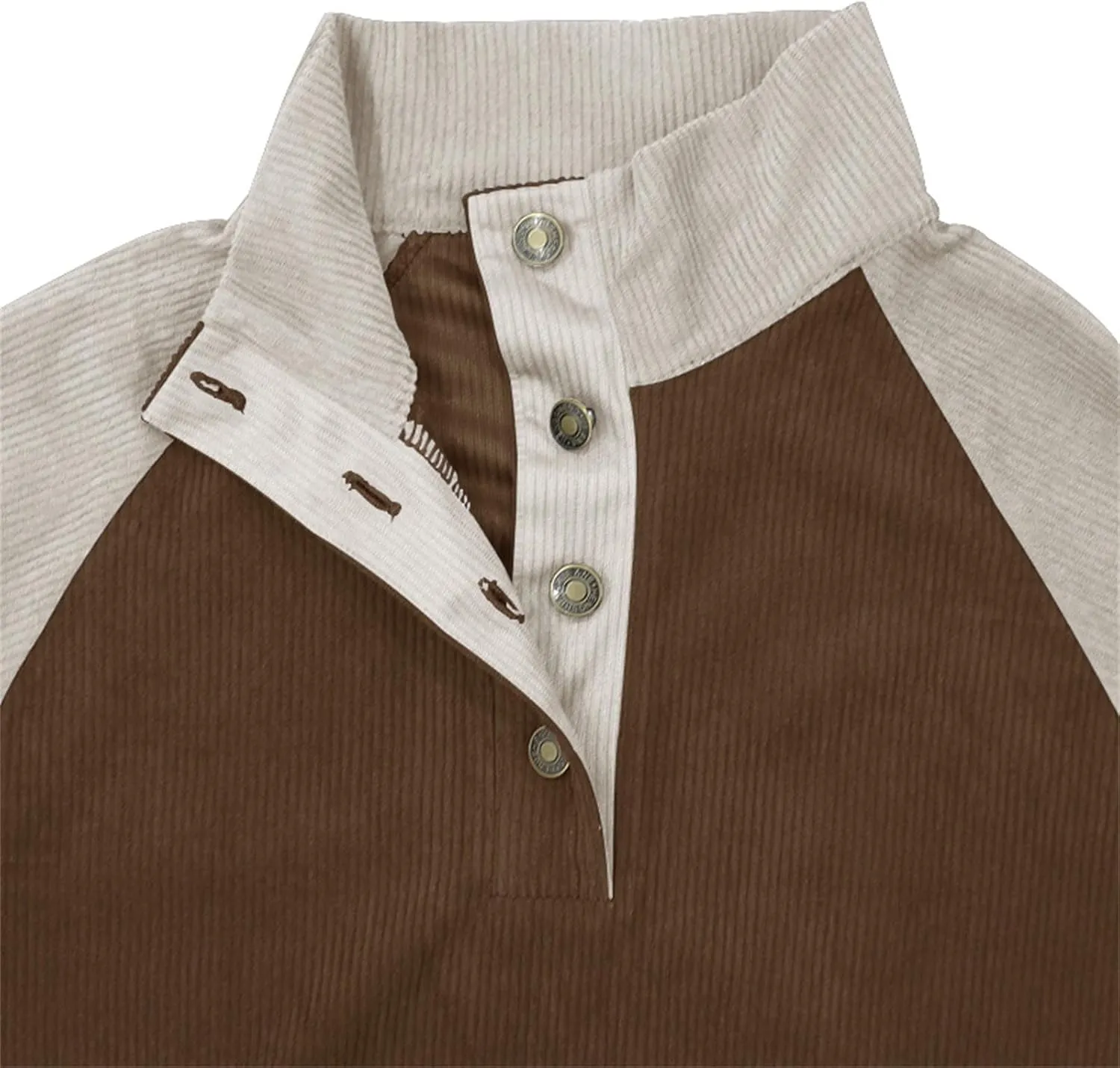 Men's Corduroy Sweatshirt Casual Long Sleeve Stand Collar Button Pullover Sweatshirts with Pockets