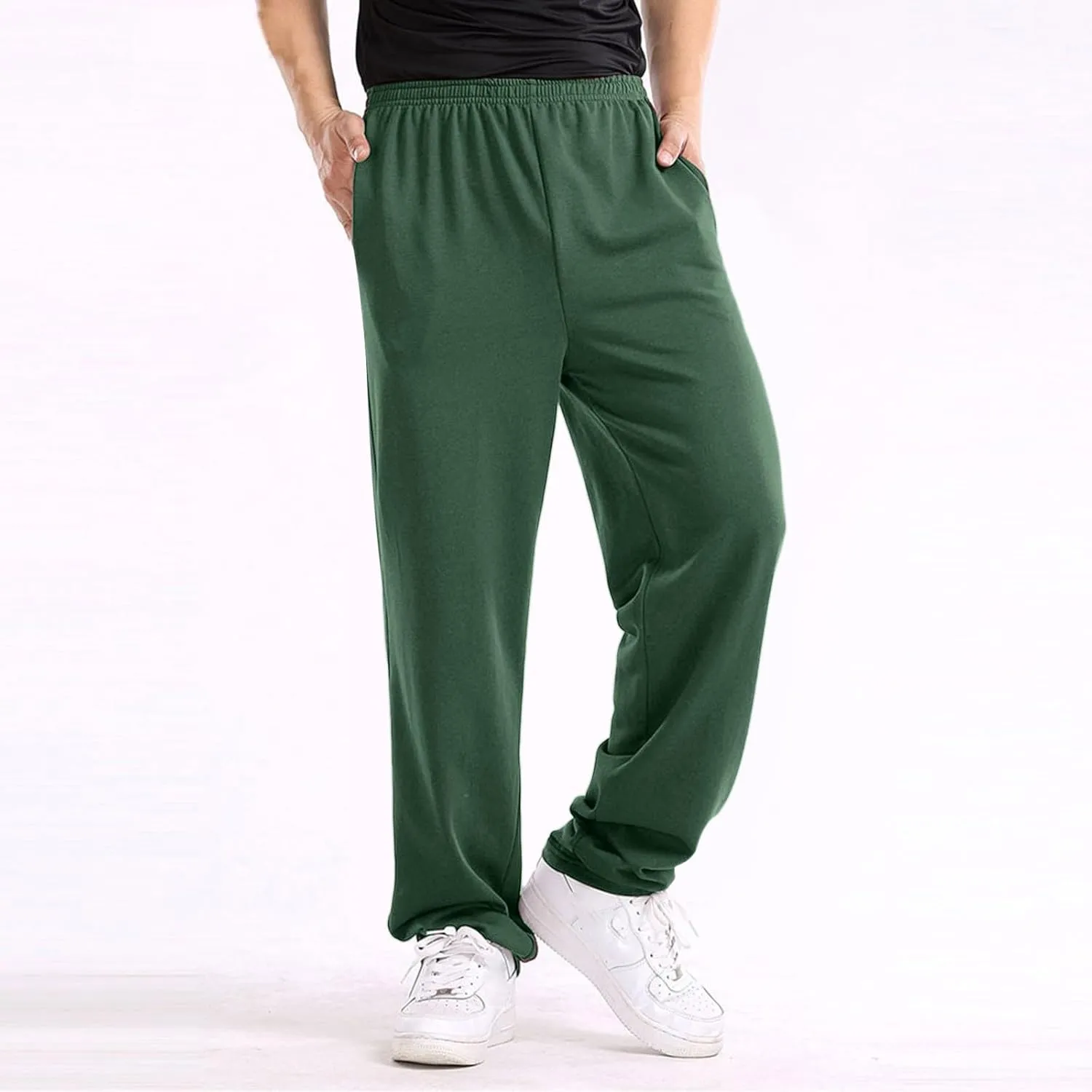 Mens Cotton Pants, Casual Solid Color Elastic Waist Drawstring Pants, Lightweight Summer Beach Trousers with Pockets