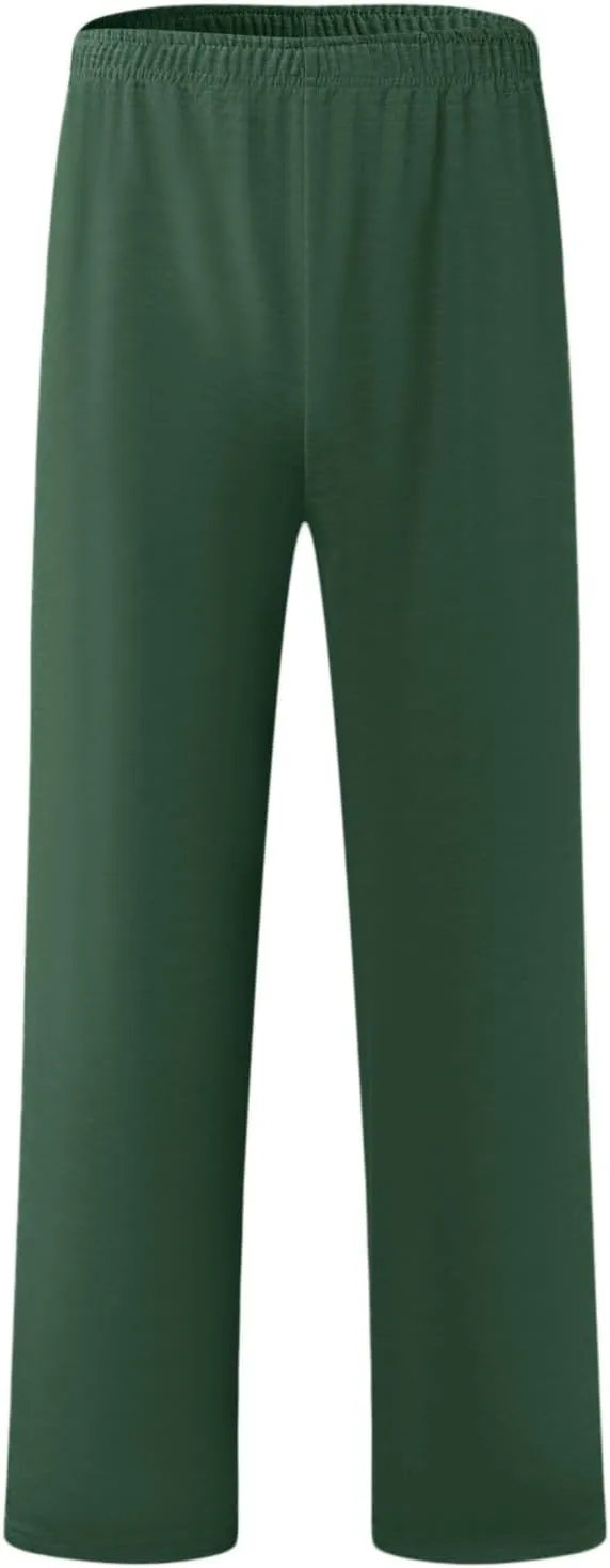 Mens Cotton Pants, Casual Solid Color Elastic Waist Drawstring Pants, Lightweight Summer Beach Trousers with Pockets