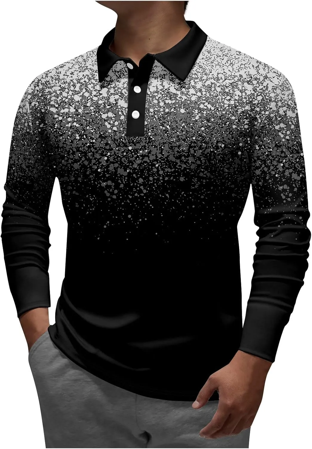 Men's Cotton Shirt Lapel Long Sleeve Printed Casual Top Loose Sports Lapel Shirt