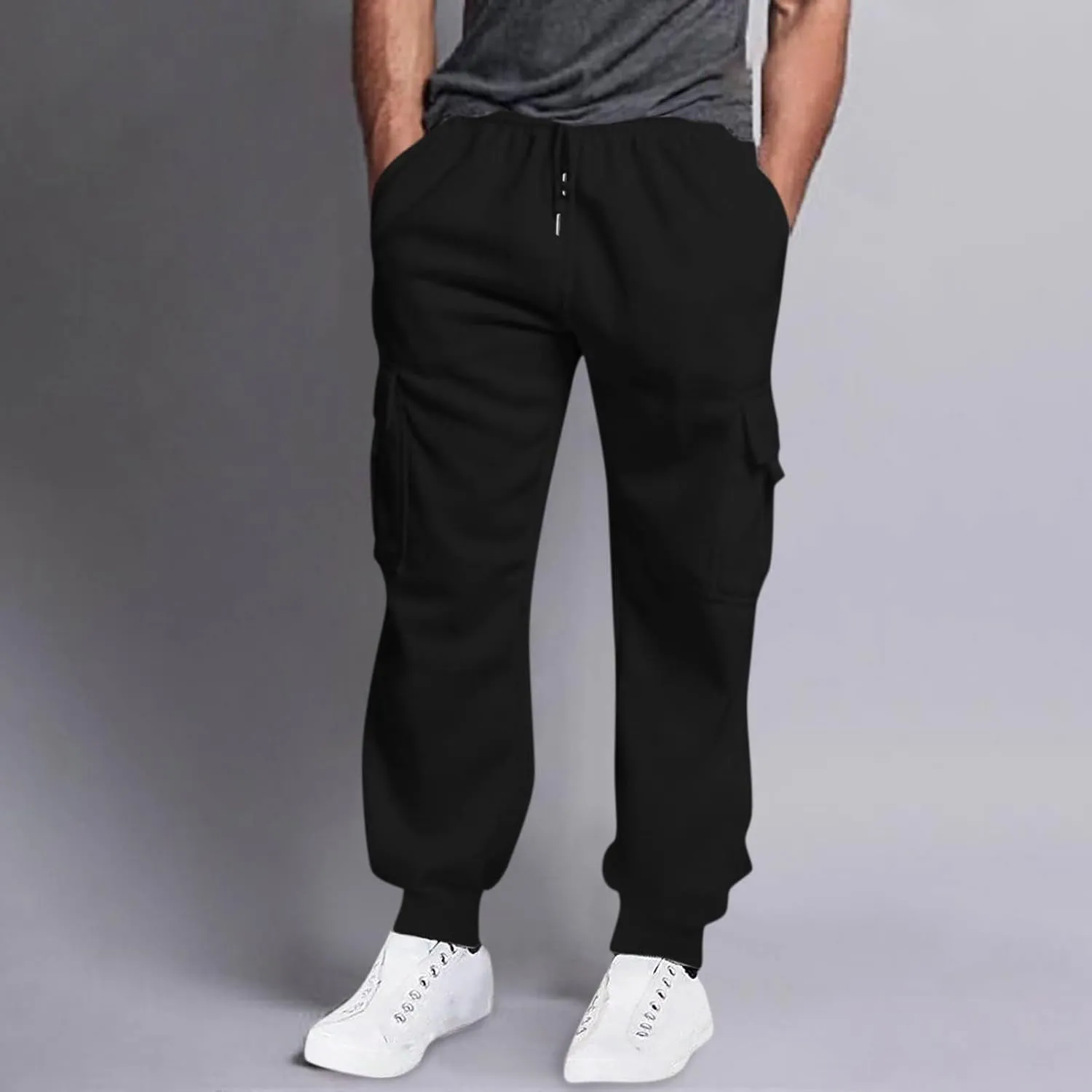 Men's Cotton Yoga Sweatpants Mens Autumn and Winter High Street Fashion Leisure Loose Sports Openbottom Sweatpants
