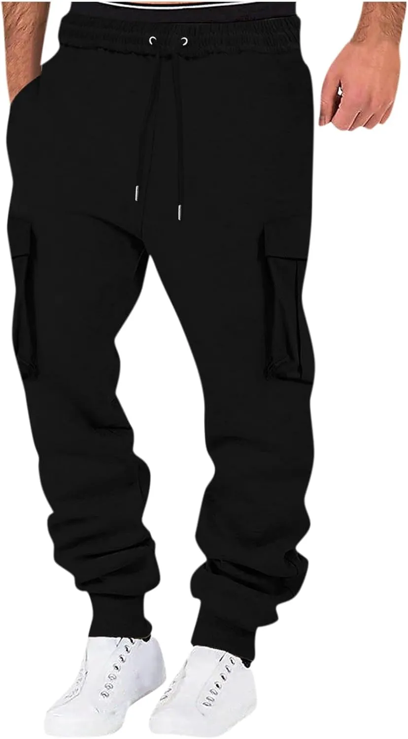 Men's Cotton Yoga Sweatpants Mens Autumn and Winter High Street Fashion Leisure Loose Sports Openbottom Sweatpants