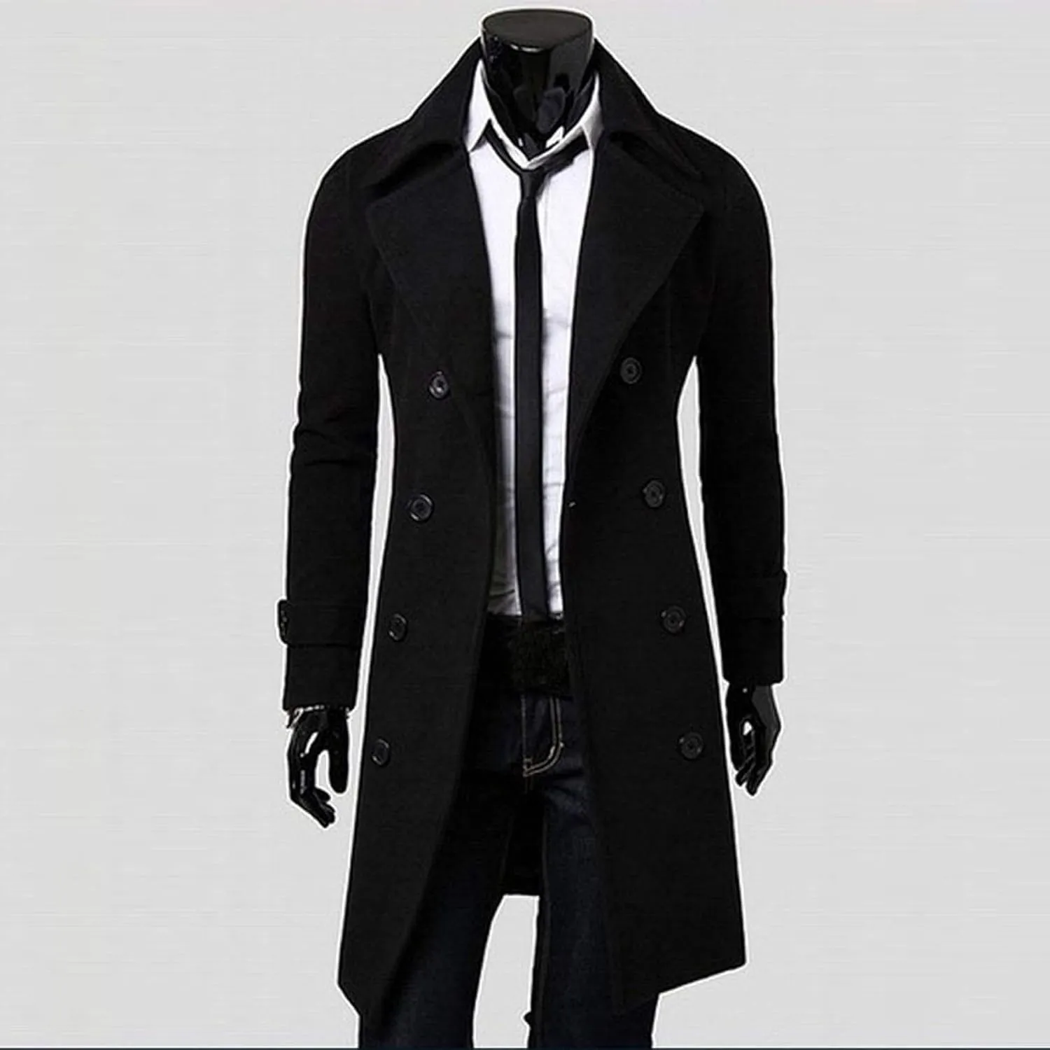 Men's Double Breasted Trench Coat Oversized Casual Windbreaker Lapel Long Jacket Belted Windbreaker Slim Fit Overcoat