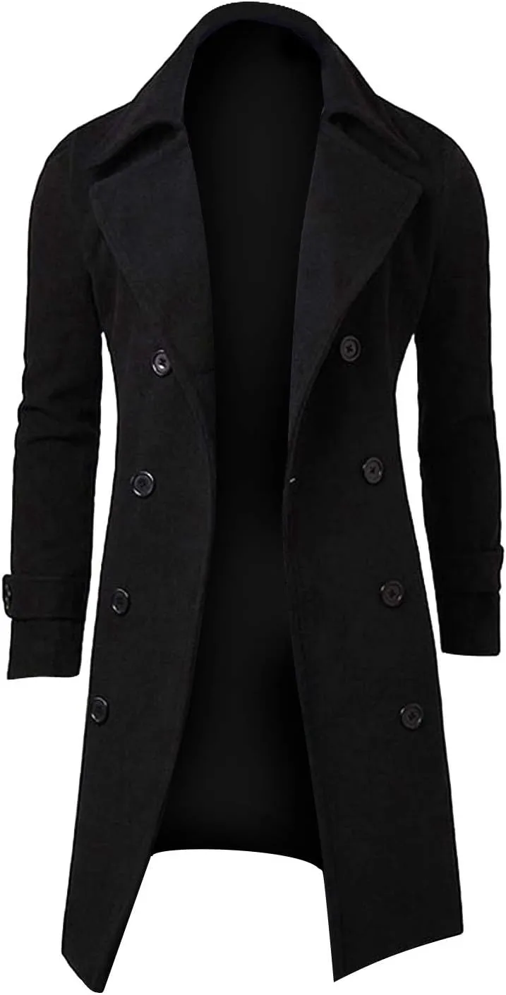Men's Double Breasted Trench Coat Oversized Casual Windbreaker Lapel Long Jacket Belted Windbreaker Slim Fit Overcoat