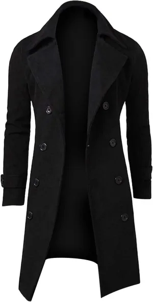 Men's Double Breasted Trench Coat Oversized Casual Windbreaker Lapel Long Jacket Belted Windbreaker Slim Fit Overcoat
