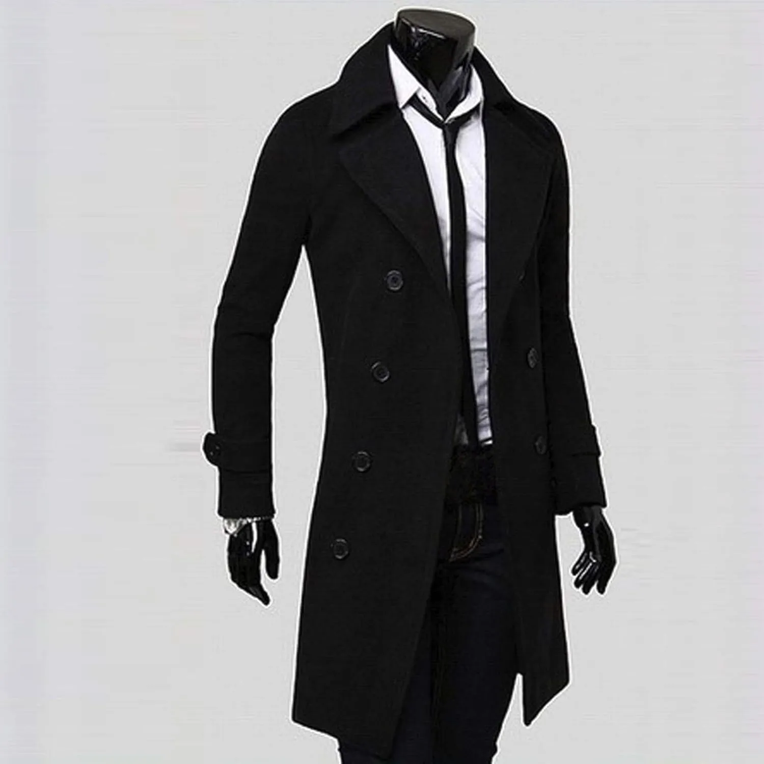 Men's Double Breasted Trench Coat Oversized Casual Windbreaker Lapel Long Jacket Belted Windbreaker Slim Fit Overcoat