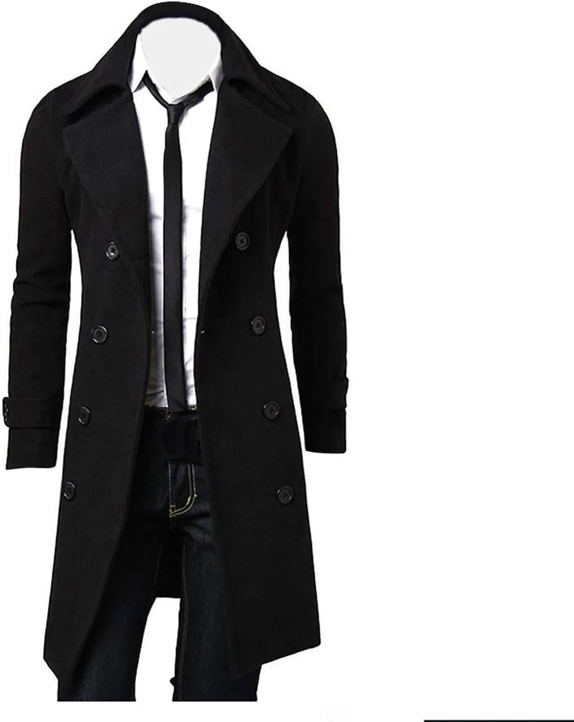 Men's Double Breasted Trench Coat Oversized Casual Windbreaker Lapel Long Jacket Belted Windbreaker Slim Fit Overcoat