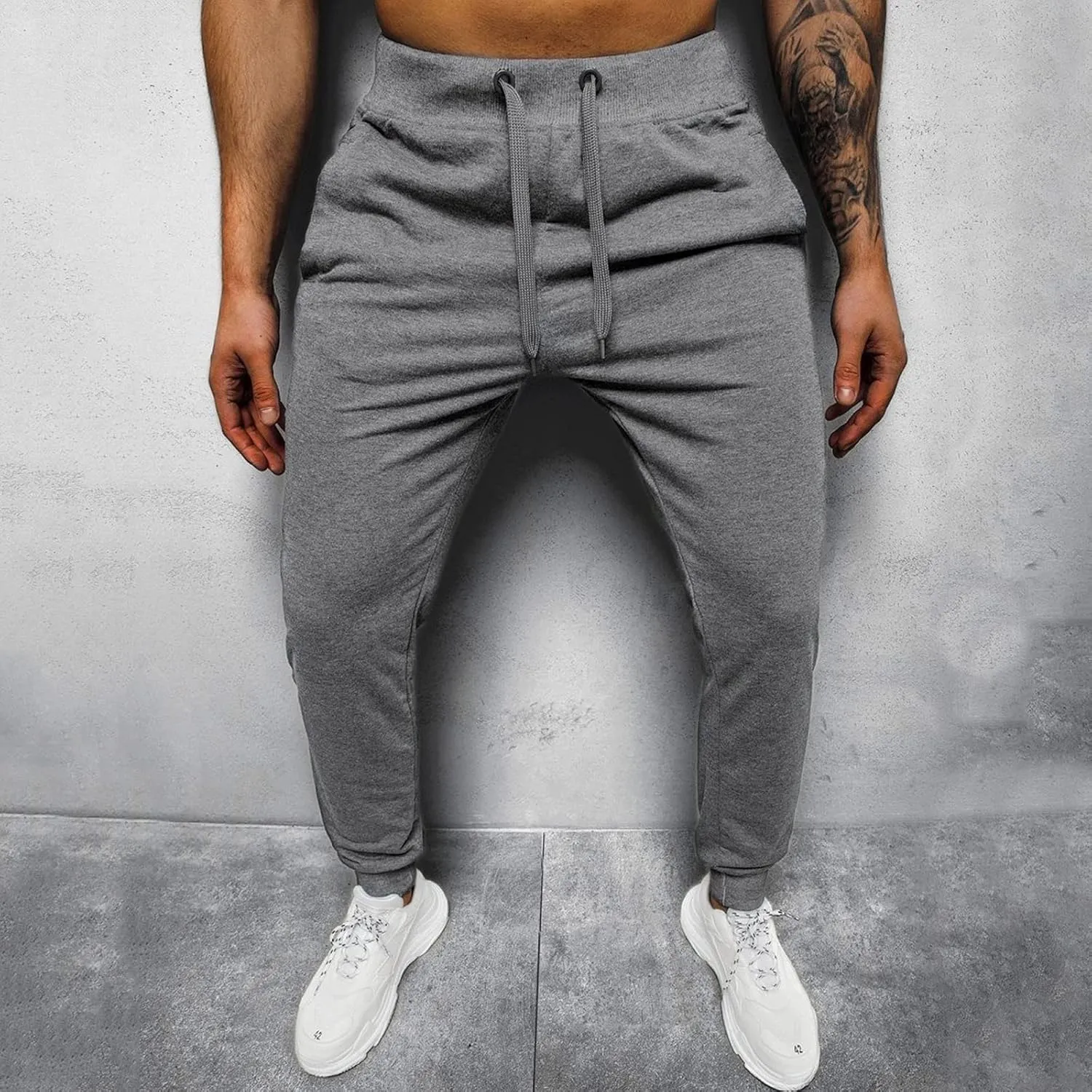 Mens Fashion Joggers Sweatpants Leg Spliced Solid Color Running Workout Trousers Running Straight Leg Pants Fall