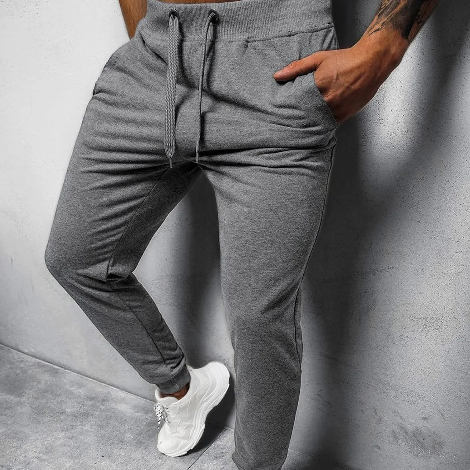 Mens Fashion Joggers Sweatpants Leg Spliced Solid Color Running Workout Trousers Running Straight Leg Pants Fall