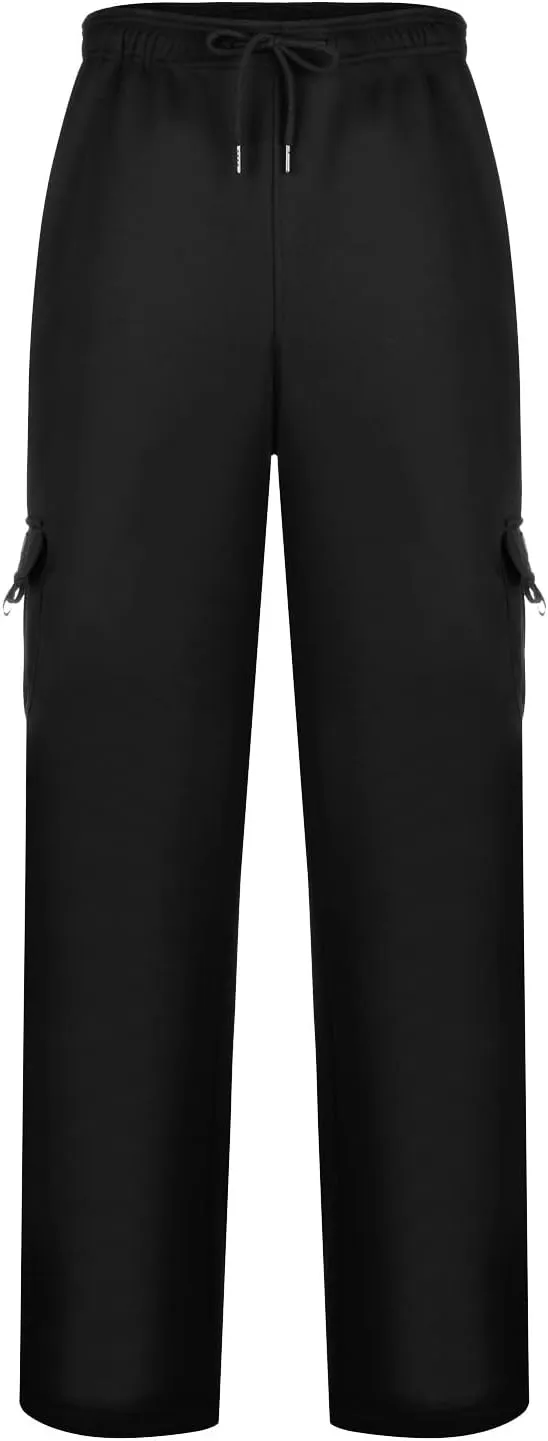 Men's Fleece Cargo Sweatpants Drawstring Loose Fit Sweatpants Active Athletic Workout Jogger Pant for Men with Pockets
