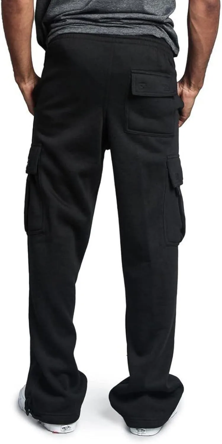 Men's Fleece Cargo Sweatpants Drawstring Loose Fit Sweatpants Active Athletic Workout Jogger Pant for Men with Pockets
