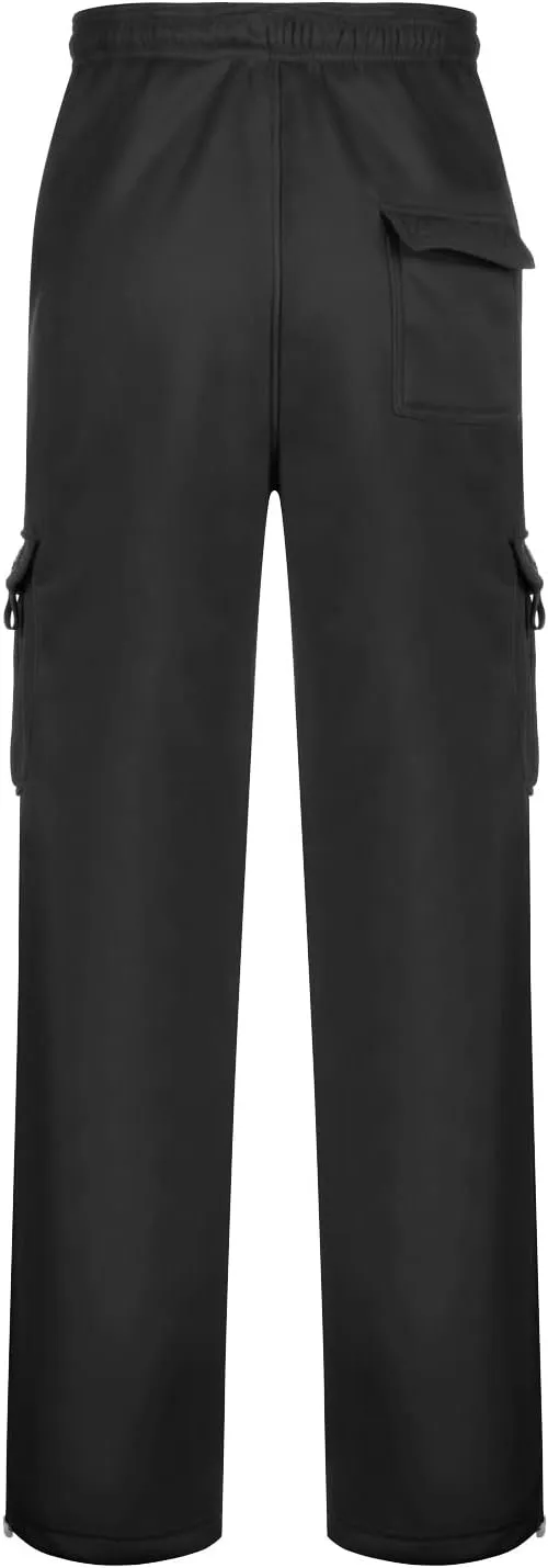 Men's Fleece Cargo Sweatpants Drawstring Loose Fit Sweatpants Active Athletic Workout Jogger Pant for Men with Pockets
