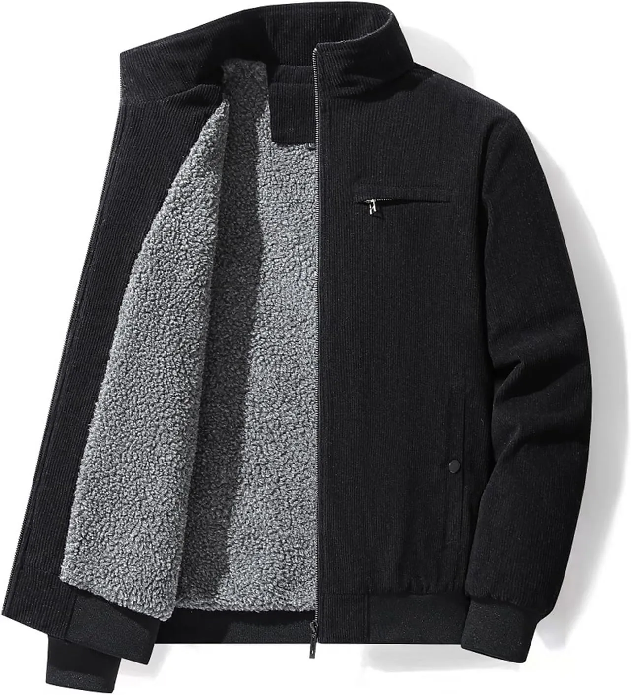 Men's Fleece Heated Jacket Thermal Sherpa Lined Padded Winter Coat Button Lapel Long Sleeve Thicken Warm Outerwear