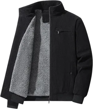 Men's Fleece Heated Jacket Thermal Sherpa Lined Padded Winter Coat Button Lapel Long Sleeve Thicken Warm Outerwear