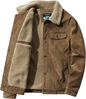 Men's Fleece Heated Jacket Thermal Sherpa Lined Padded Winter Coat Button Lapel Long Sleeve Thicken Warm Outerwear
