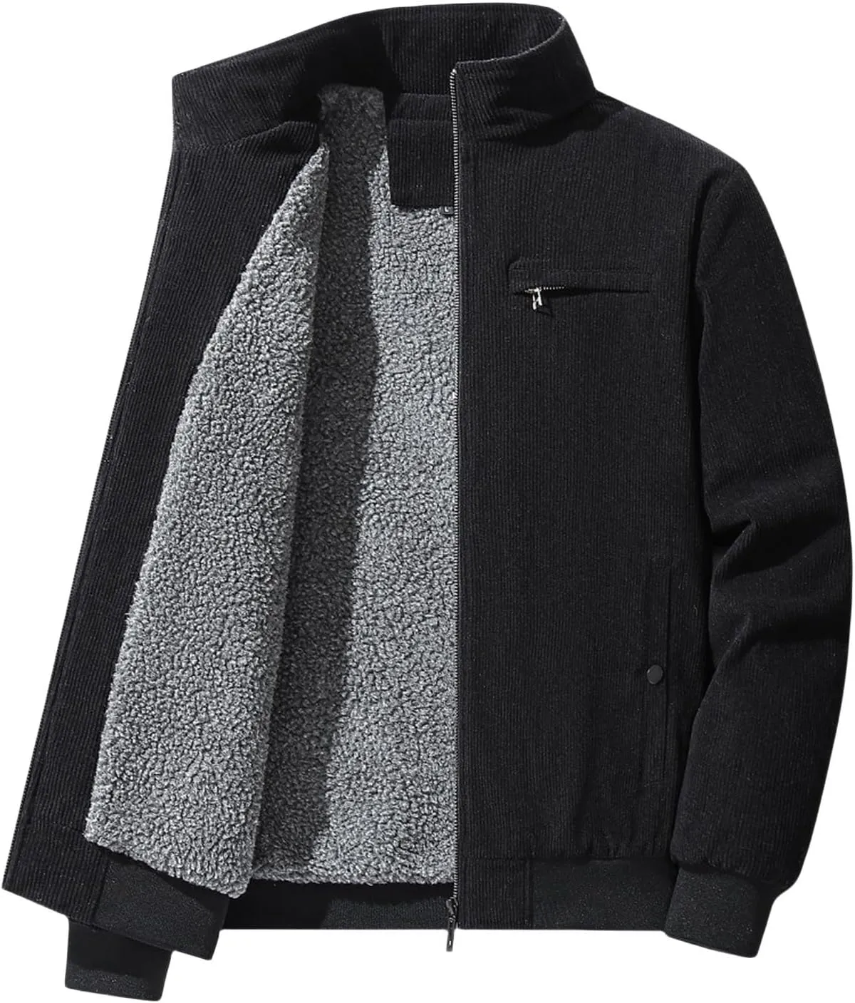 Men's Fleece Heated Jacket Thermal Sherpa Lined Padded Winter Coat Button Lapel Long Sleeve Thicken Warm Outerwear