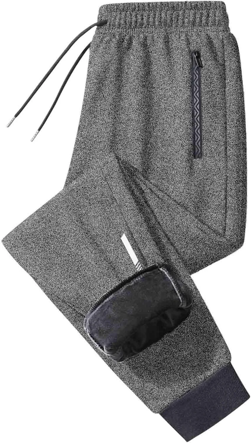 Men's Fleece Lined Pants Tapered Joggers Sweatpants with Zip Pockets Slim Fit Pants Workout Running Gym Sweat Pants