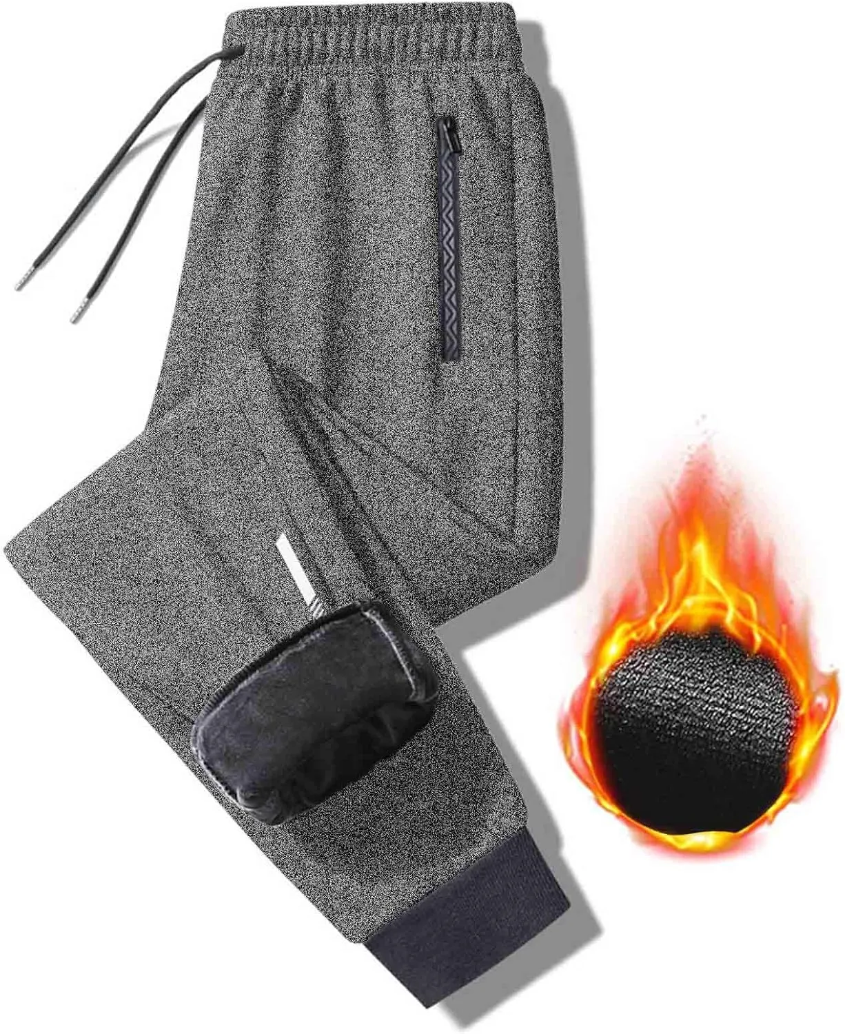 Men's Fleece Lined Pants Tapered Joggers Sweatpants with Zip Pockets Slim Fit Pants Workout Running Gym Sweat Pants
