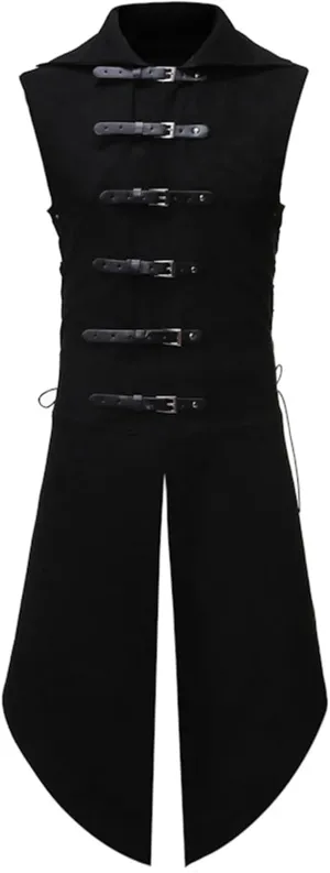 Men's Gothic Belts Jackets Renaissance Vintage Cape Medieval Cloak Halloween Party Costume Victorian sleeveless Coat