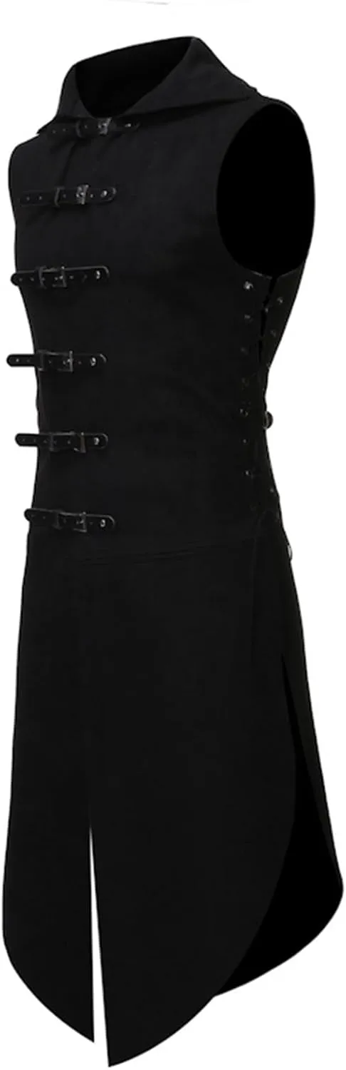 Men's Gothic Belts Jackets Renaissance Vintage Cape Medieval Cloak Halloween Party Costume Victorian sleeveless Coat