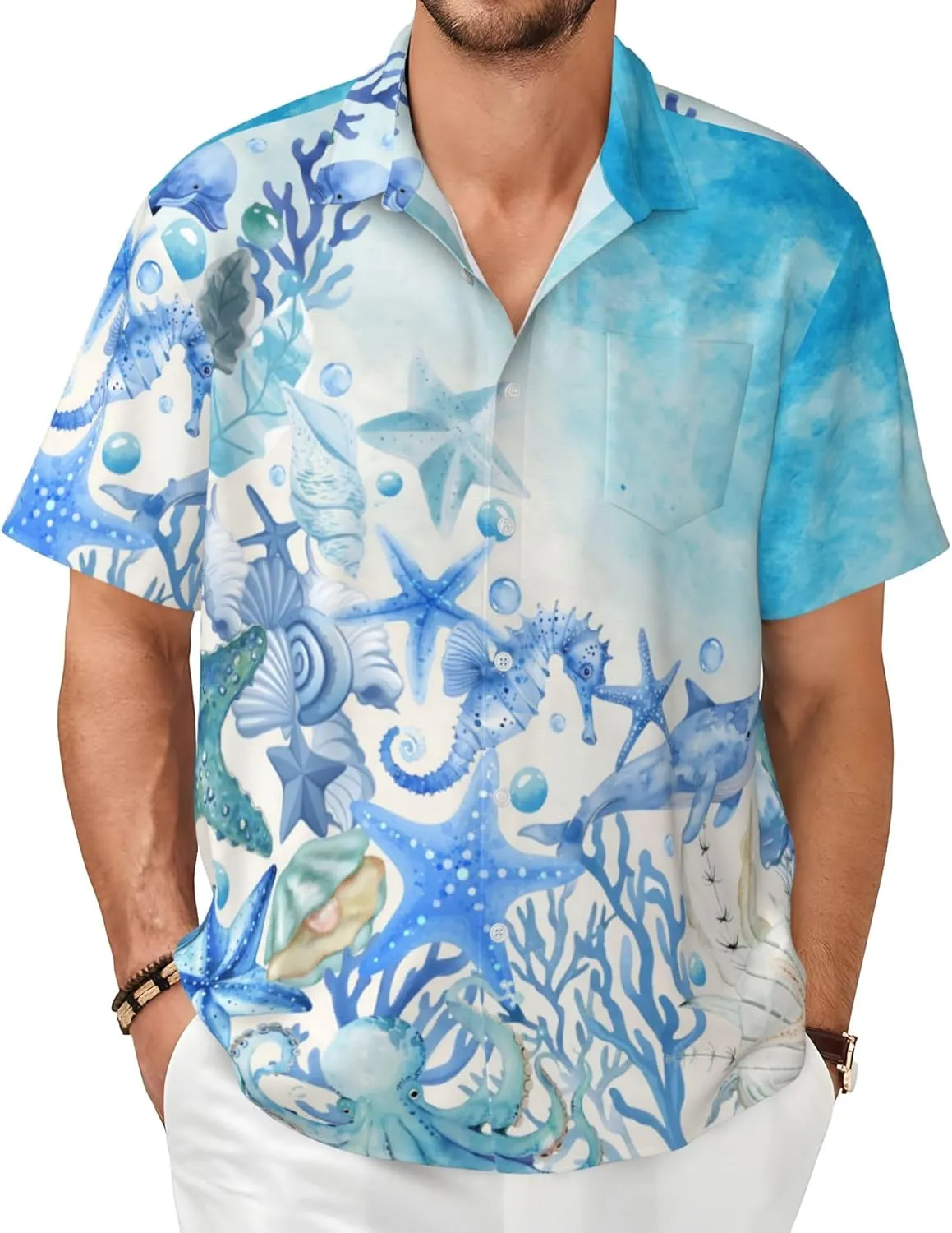 Men's Hawaiian Beach Shirt, Short Sleeve Shirts for Men, Quick-Dry Button Up Shirt