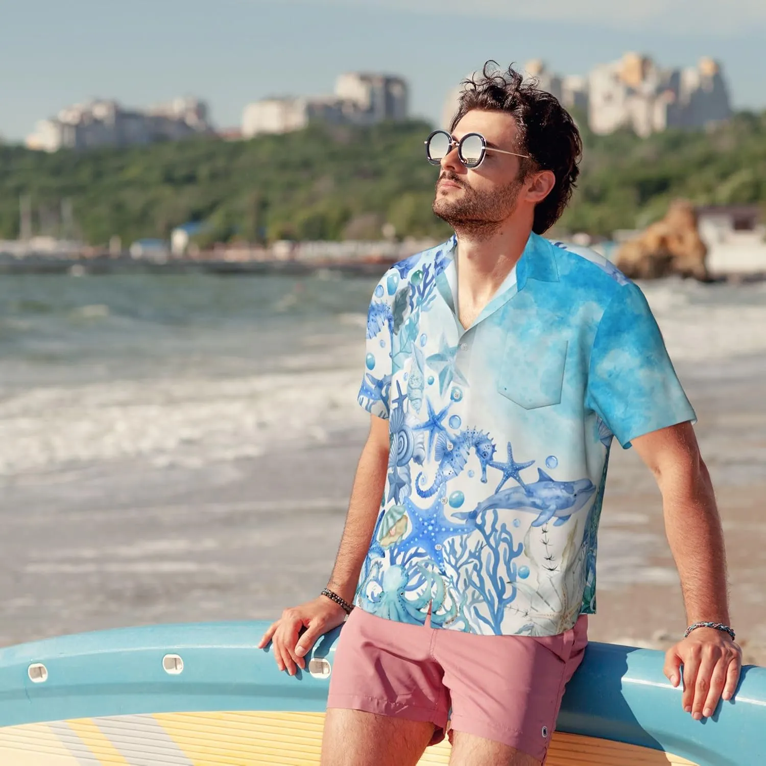 Men's Hawaiian Beach Shirt, Short Sleeve Shirts for Men, Quick-Dry Button Up Shirt