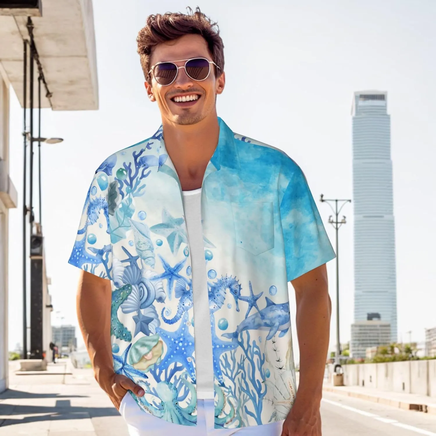 Men's Hawaiian Beach Shirt, Short Sleeve Shirts for Men, Quick-Dry Button Up Shirt