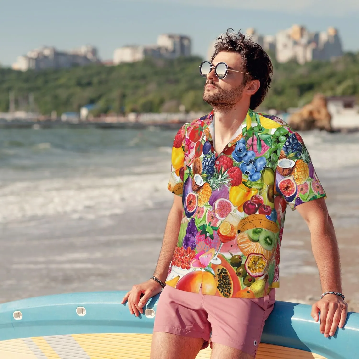 Men's Hawaiian Beach Shirt, Short Sleeve Shirts for Men, Quick-Dry Button Up Shirt