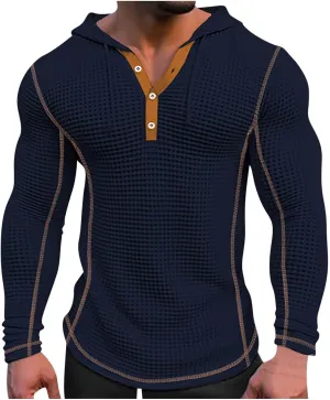 Mens Hoodies Casual Long Sleeve Drawstring Waffle Knit Hooded Sweatshirt Muscle Fit T Shirts Gym Workout Pullover Tops