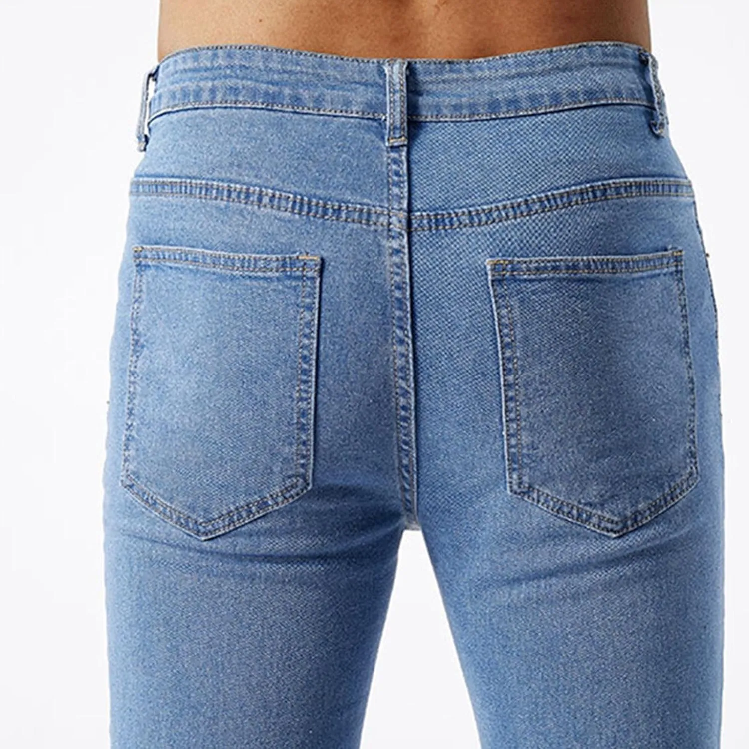 Men's Jeans Pants Fashion Ripped Washed Denim Trouser Button Zipper Stretch Slim Fit Cargo Sweatpant with Pocket