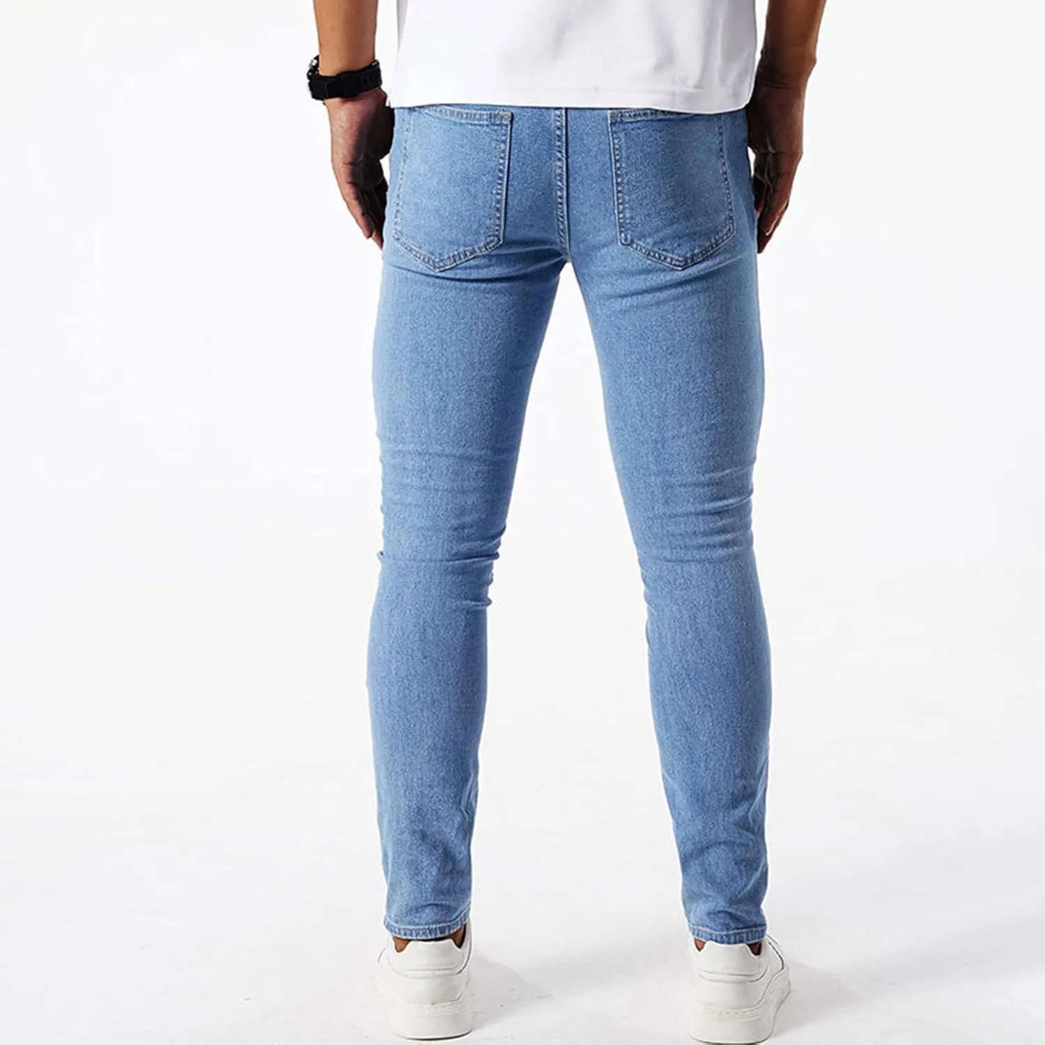 Men's Jeans Pants Fashion Ripped Washed Denim Trouser Button Zipper Stretch Slim Fit Cargo Sweatpant with Pocket