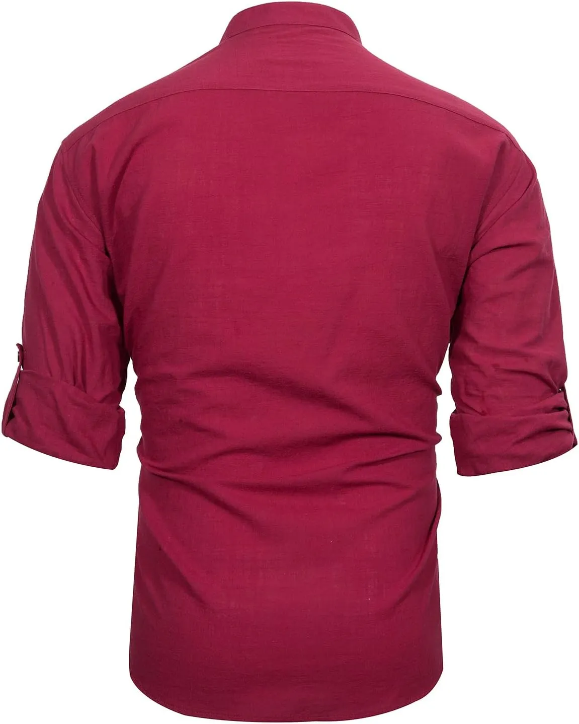 Mens Long Sleeve Cotton Linen Shirt Button Down Beach Band Collar Casual Shirt Button Up Summer Shirt Tops with Pocket