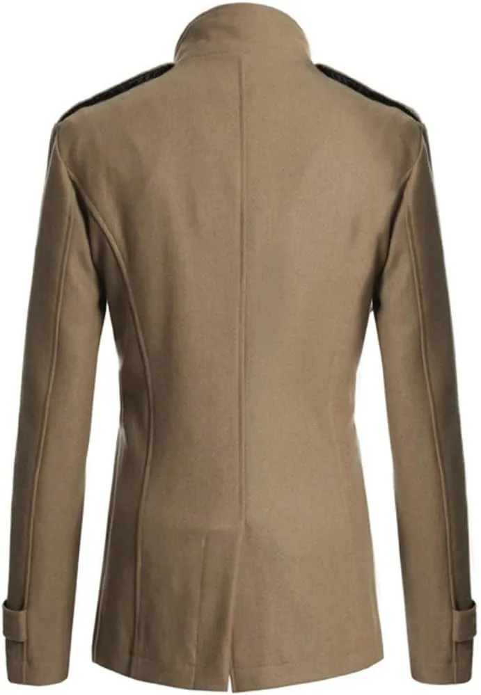 Men's Notch Lapel Double Breasted Long Trench Coat Casual Cotton Blend Peacoat Winter Long Jacket