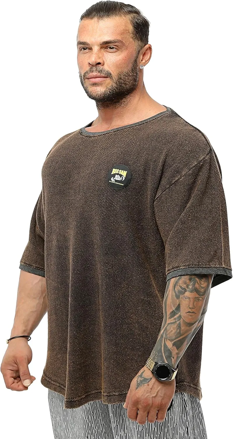 Men's Oversize T-Shirt, Bodybuilding, Lifting Cardio Rag Top Cotton Fabric Textured Active T-Shirt