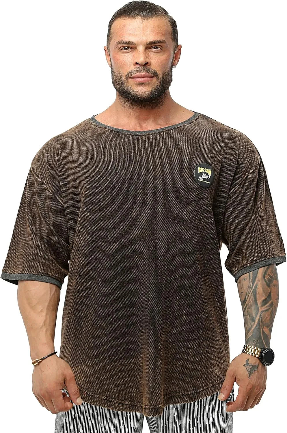 Men's Oversize T-Shirt, Bodybuilding, Lifting Cardio Rag Top Cotton Fabric Textured Active T-Shirt