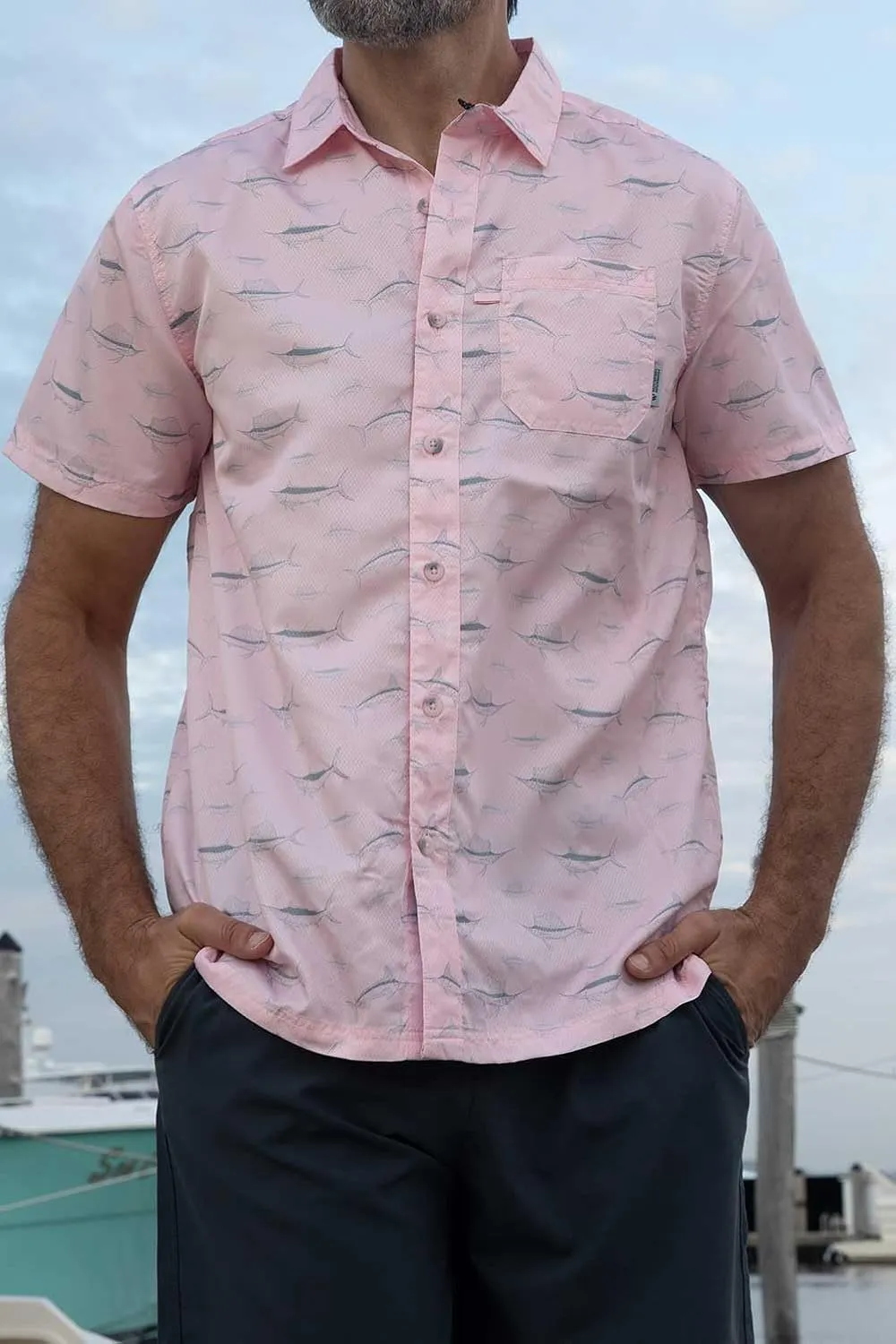 Men's Performance Short Sleeve Button Up Quick Dry Shirt 50  UPF Fishing Shirt