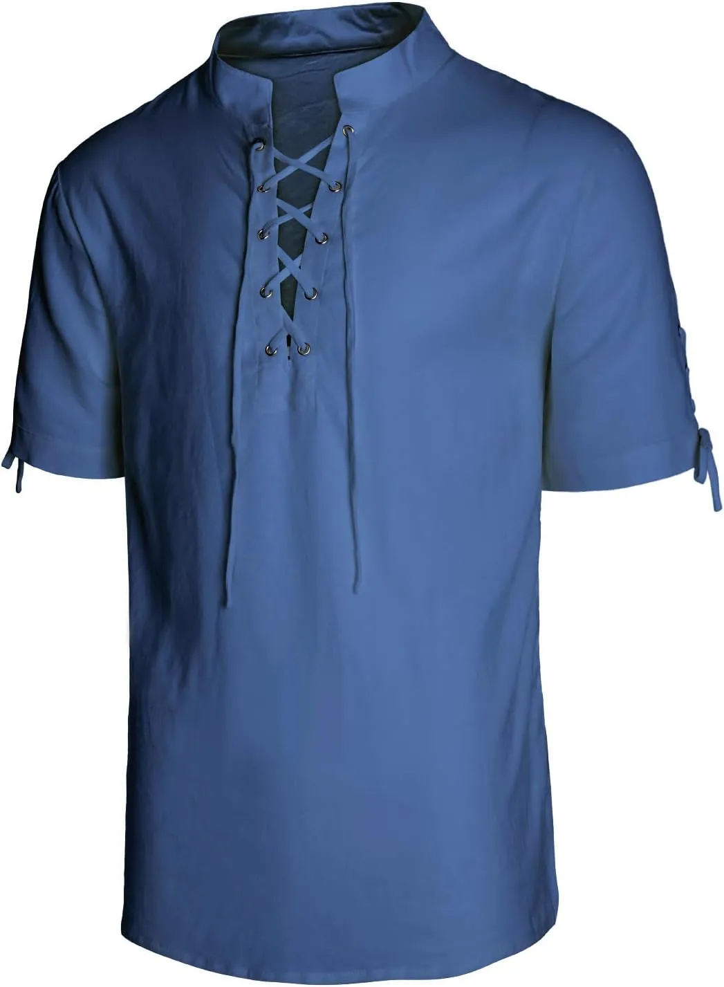 Men's Pirate Shirt Renaissance Medieval Viking Shirt Linen Short Sleeve Lace Up Top Halloween Costume