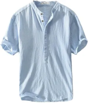 Mens Provence Linen Cotton Shirt,Casual Lightweight Linen Summer Shirt Mens