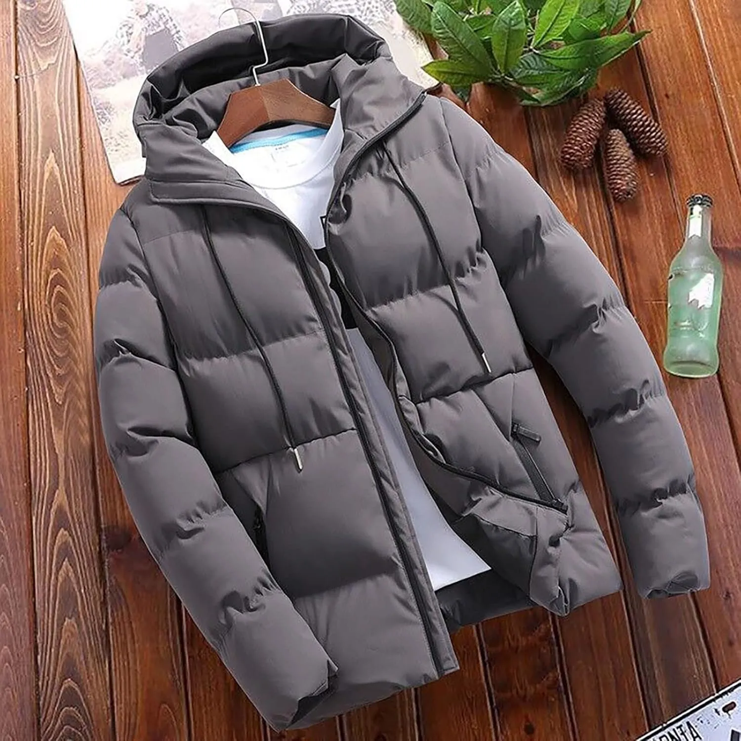 Men's Puffer Jackets Warm Puffy Lightweight Down Jacket Windproof Packable Quilted Coat Hoodless Winter Parka