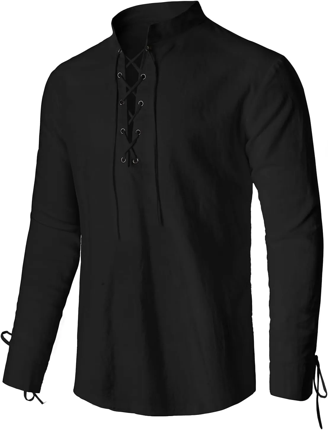 Men's Renaissance Long Sleeved Shirt Pirate Medieval Cotton Shirt Hippie lace up top Halloween Costume