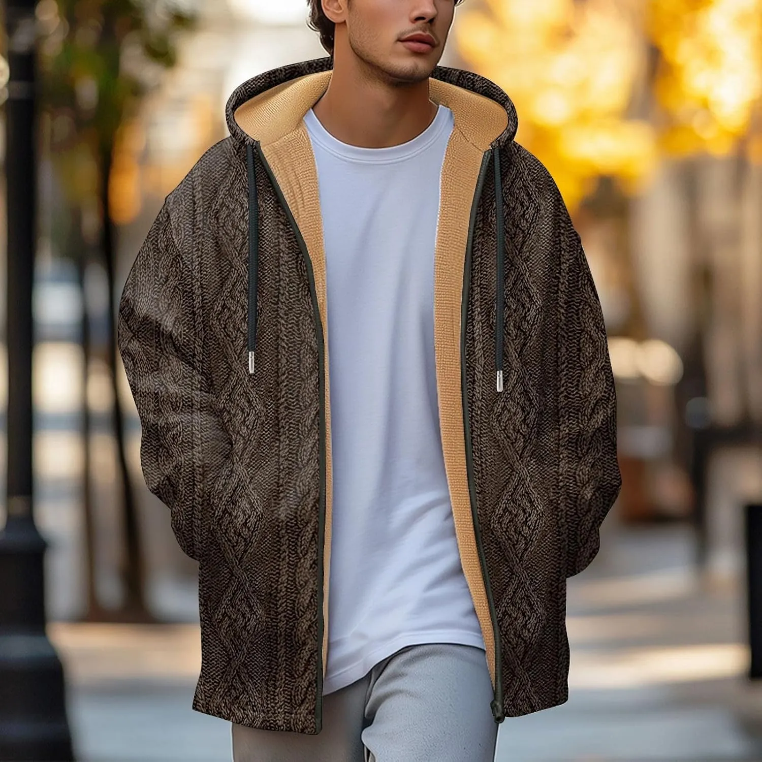 Mens Sherpa Hoodie Full-Zip Heavyweight Casual Hooded Warm Thick Thermal Hoodies