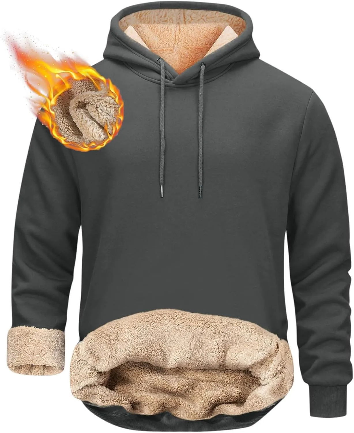 Men's Sherpa Hoodie Pullover Winter Thick Warm Fleece Lined Hoodies Athletic Sweatshirts