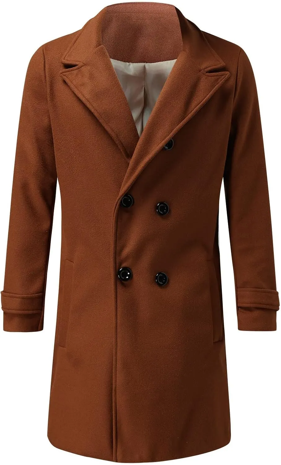 Mens Single Breasted Trench Coat Winter Pea Coat Notch Lapel Long Casual Overcoat Slim Fit Long Jacket Pea Coat