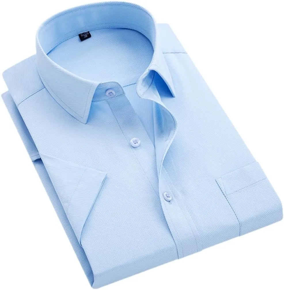 Men's Solid Color Striped Dress Shirt Single Breasted Lapel Wrinkle Resistant Shirt D08-10 XXXL